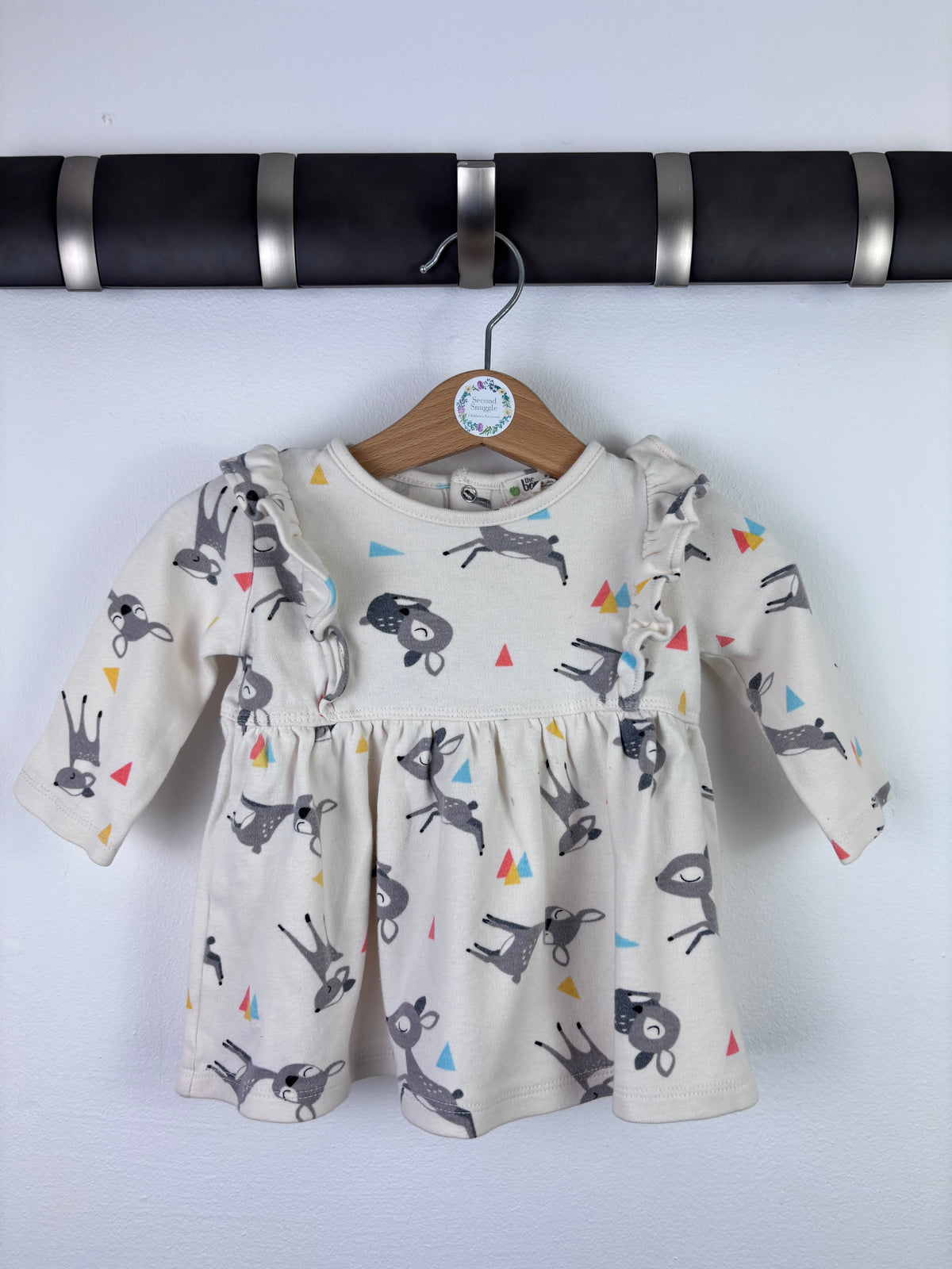 Bonnie Mob Cream Deer Print Ruffle Shoulder Dress 6–12 Months-Dresses-Second Snuggle Preloved