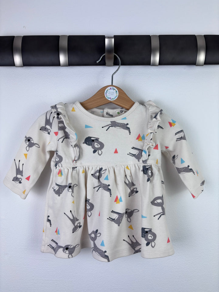 Bonnie Mob Cream Deer Print Ruffle Shoulder Dress 6–12 Months-Dresses-Second Snuggle Preloved