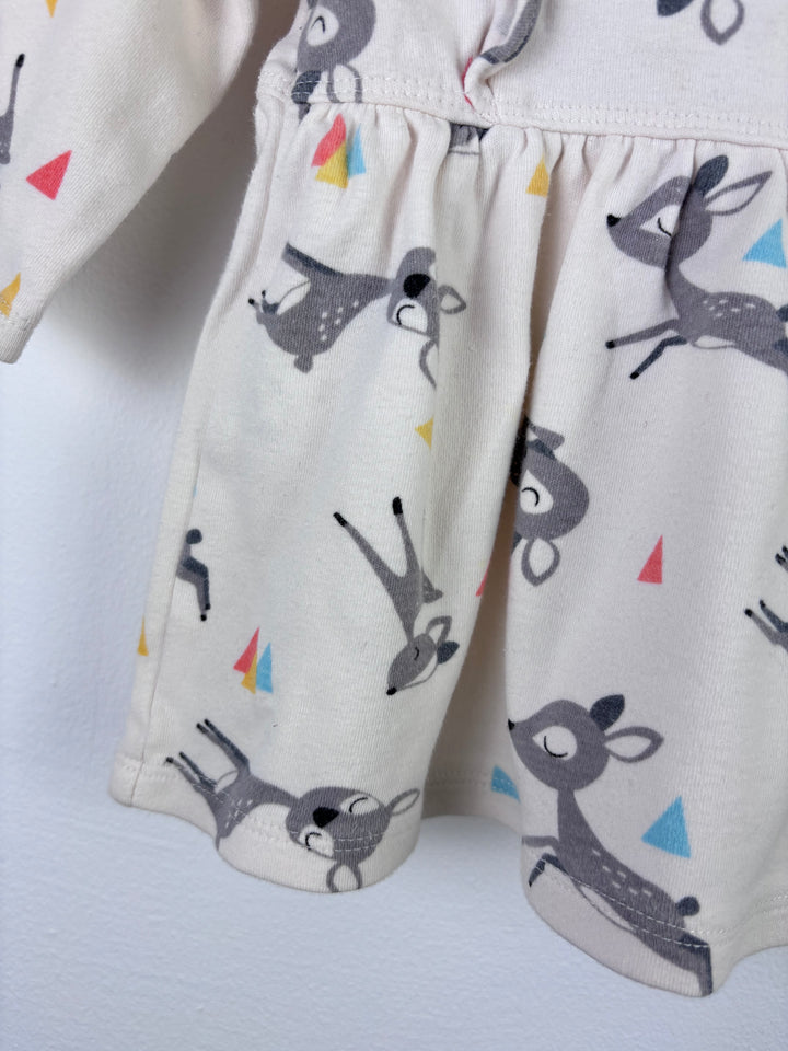 Bonnie Mob Cream Deer Print Ruffle Shoulder Dress 6–12 Months-Dresses-Second Snuggle Preloved