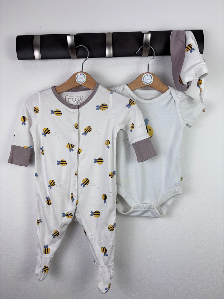 Frugi Organic Cotton Bee Sleepsuit and Bodysuit Set 0–3 Months-Sets-Second Snuggle Preloved