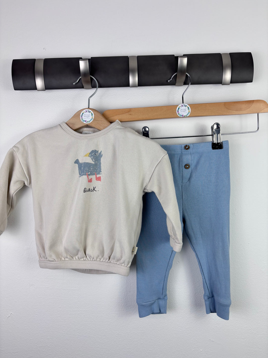Next Blue Ribbed Leggings and Puffin Sweatshirt Set 6–9 Months-Sets-Second Snuggle Preloved