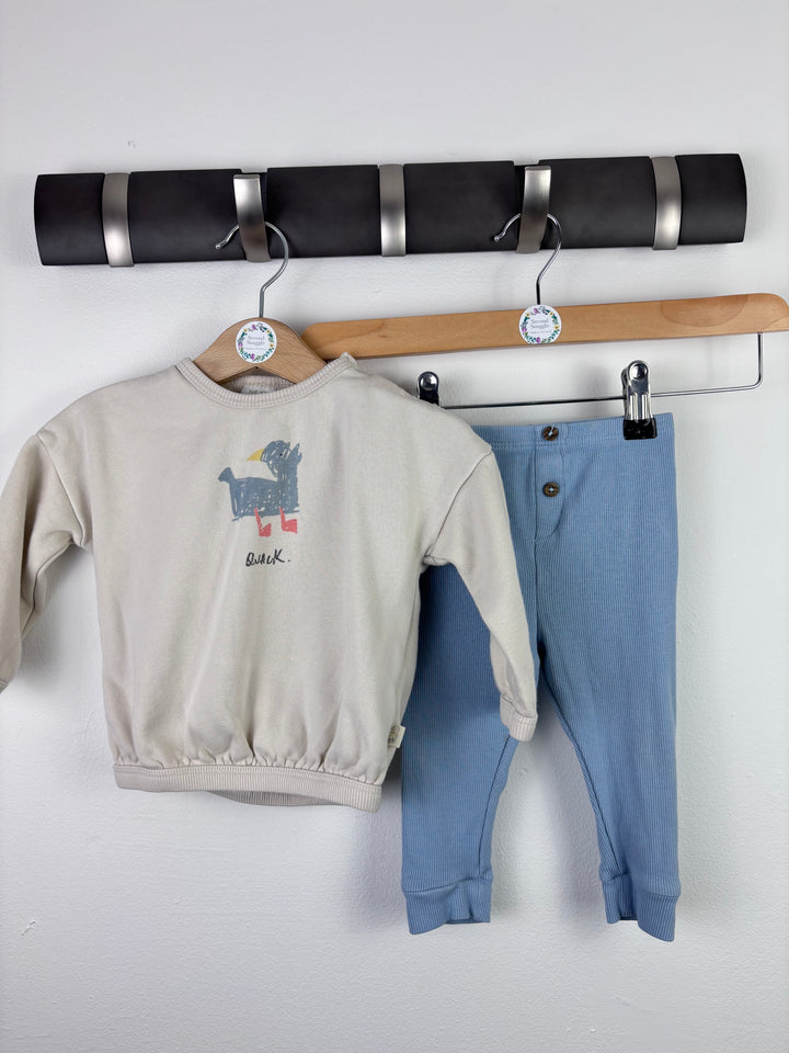 Next Blue Ribbed Leggings and Puffin Sweatshirt Set 6–9 Months-Sets-Second Snuggle Preloved