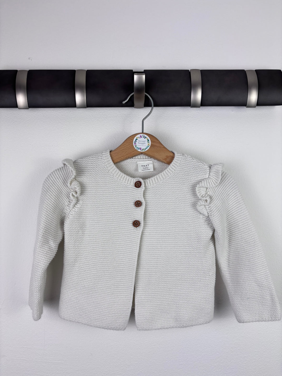 Next Cream Knit Cardigan with Frill Shoulder Detail 6–9 Months-Cardigans-Second Snuggle Preloved