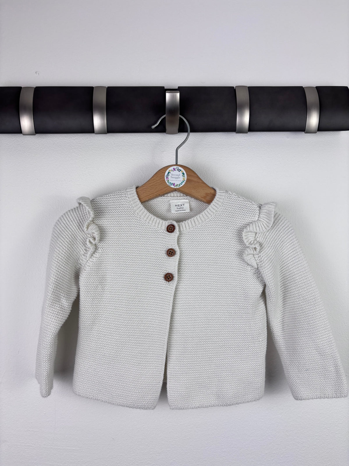 Next Cream Knit Cardigan with Frill Shoulder Detail 6–9 Months-Cardigans-Second Snuggle Preloved