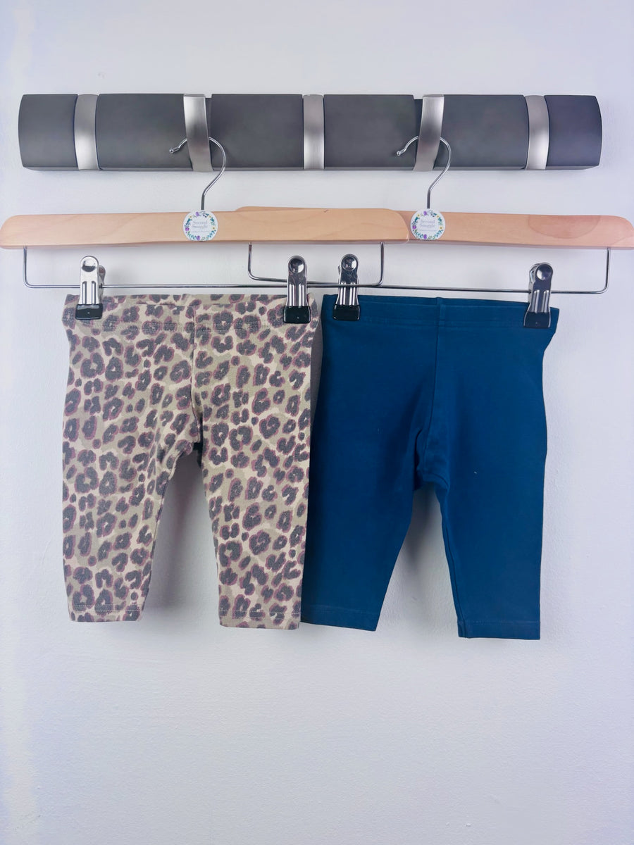Next Leopard Blue 2 Pack Baby Leggings 3-6 Months-Leggings-Second Snuggle Preloved