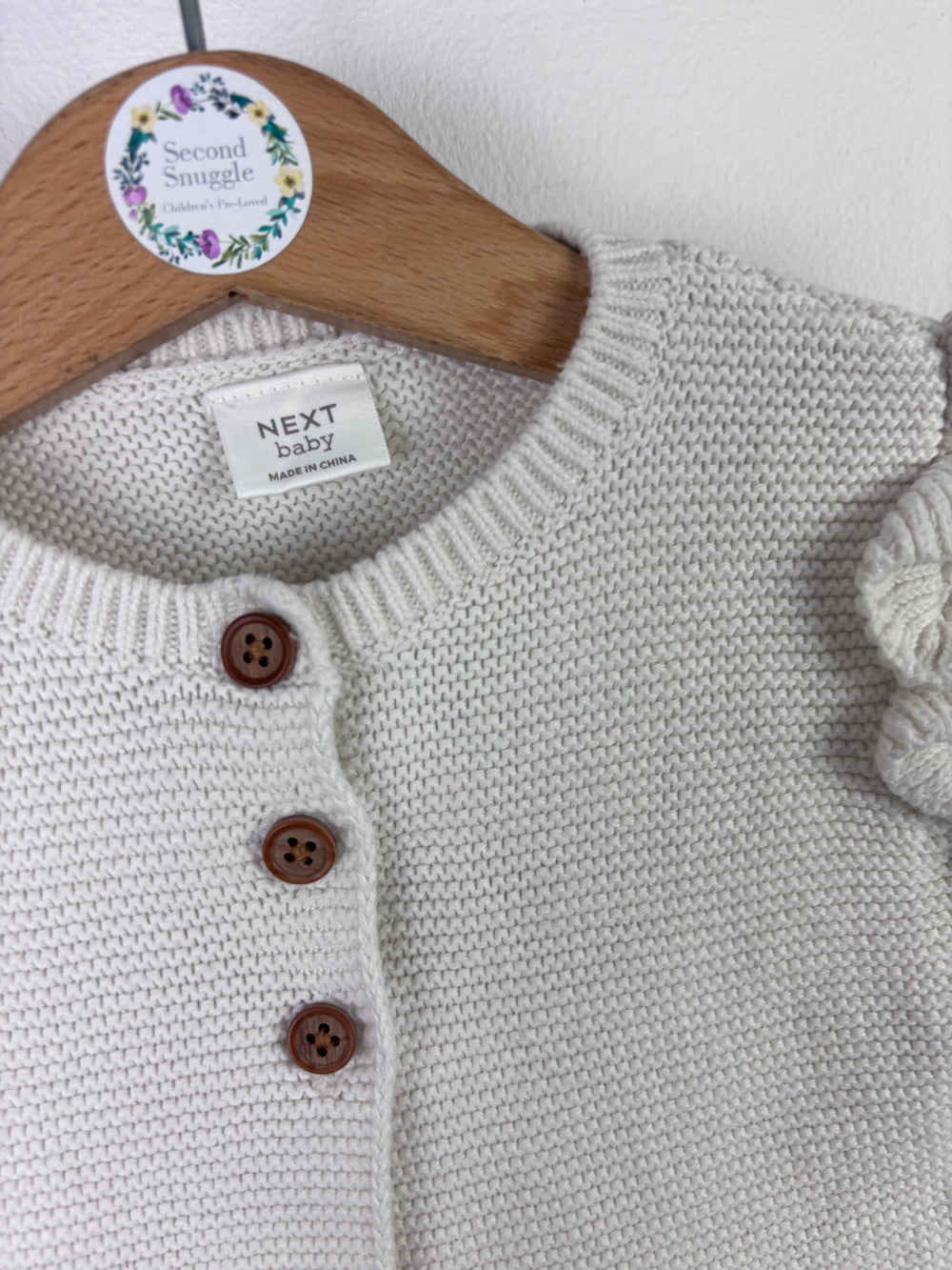 Next Cream Knit Cardigan with Frill Shoulder Detail 6–9 Months-Cardigans-Second Snuggle Preloved