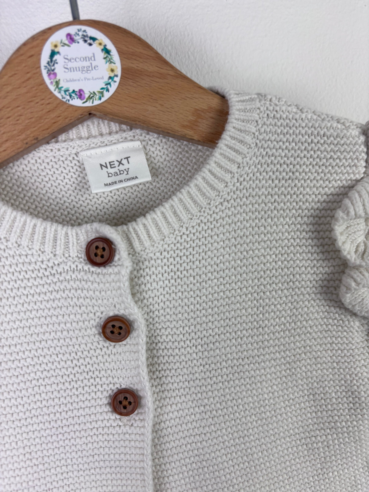 Next Cream Knit Cardigan with Frill Shoulder Detail 6–9 Months-Cardigans-Second Snuggle Preloved