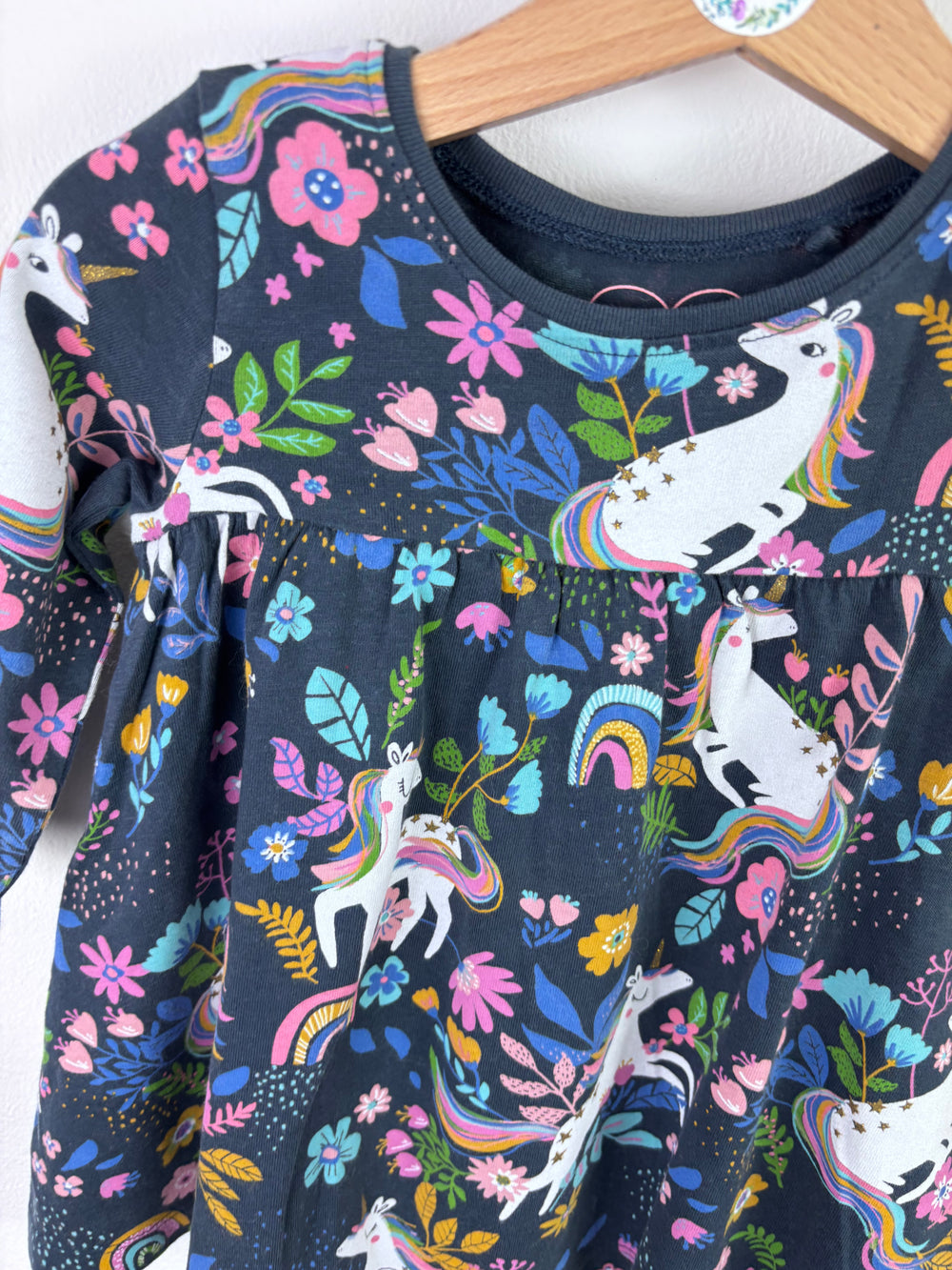 Next Navy Unicorn Print Long Sleeve Dress 6–9 Months-Dresses-Second Snuggle Preloved