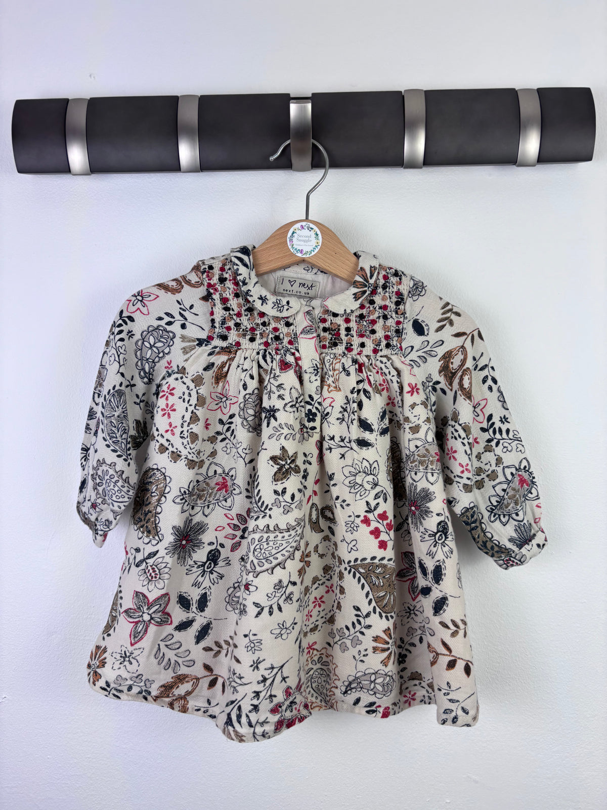 Next Cream Floral Smocked Dress with Peter Pan Collar 6–9 Months-Dresses-Second Snuggle Preloved