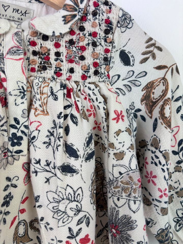 Next Cream Floral Smocked Dress with Peter Pan Collar 6–9 Months-Dresses-Second Snuggle Preloved