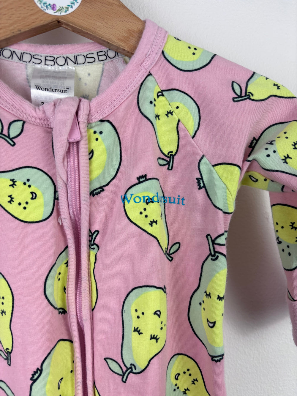 Bonds Pink Pear Print Zip Wondersuit 3–6 Months-Sleepsuits-Second Snuggle Preloved