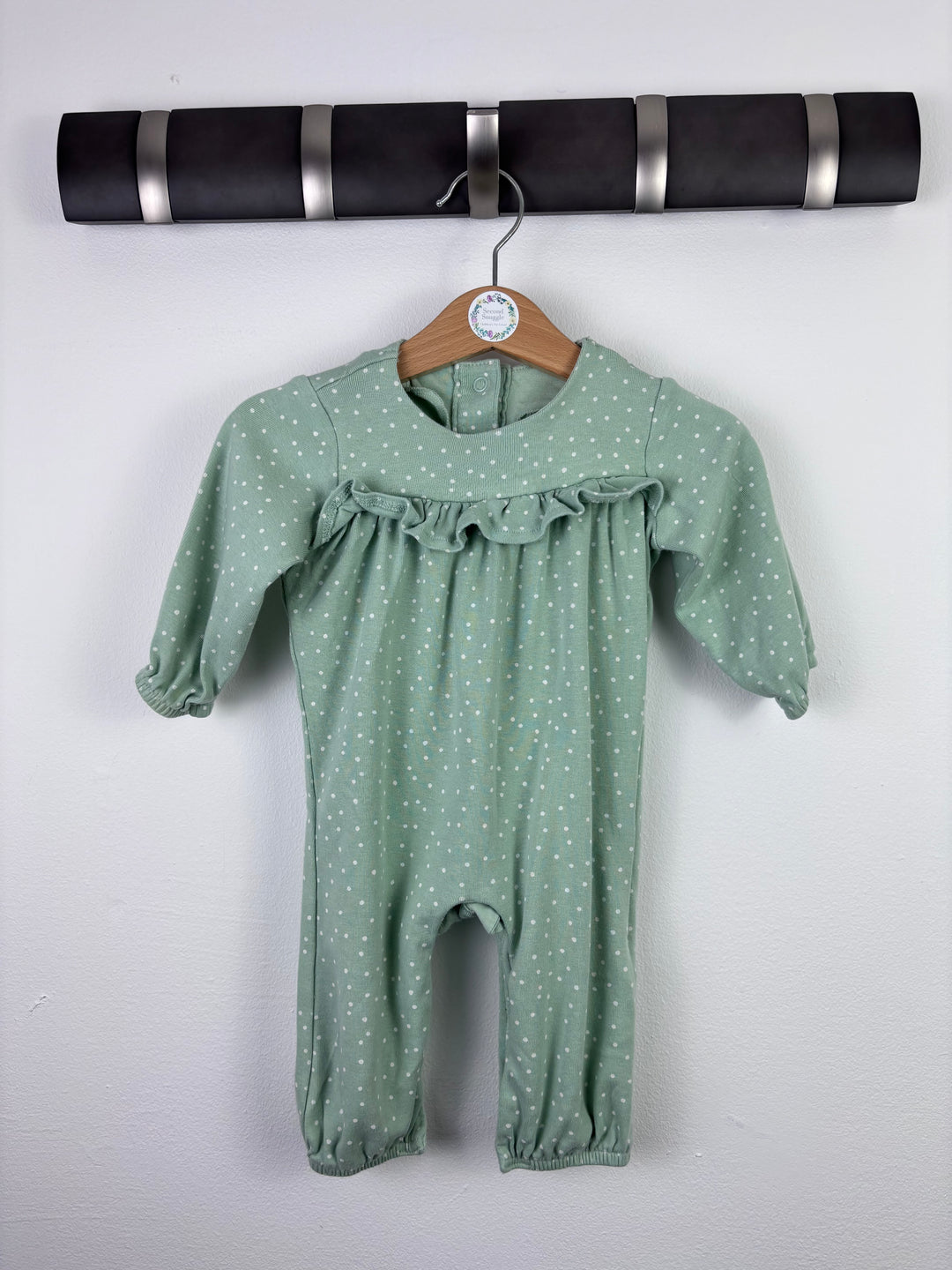 M&S Sage Green Polka Dot Frill Romper 3–6 Months-Rompers-Second Snuggle Preloved