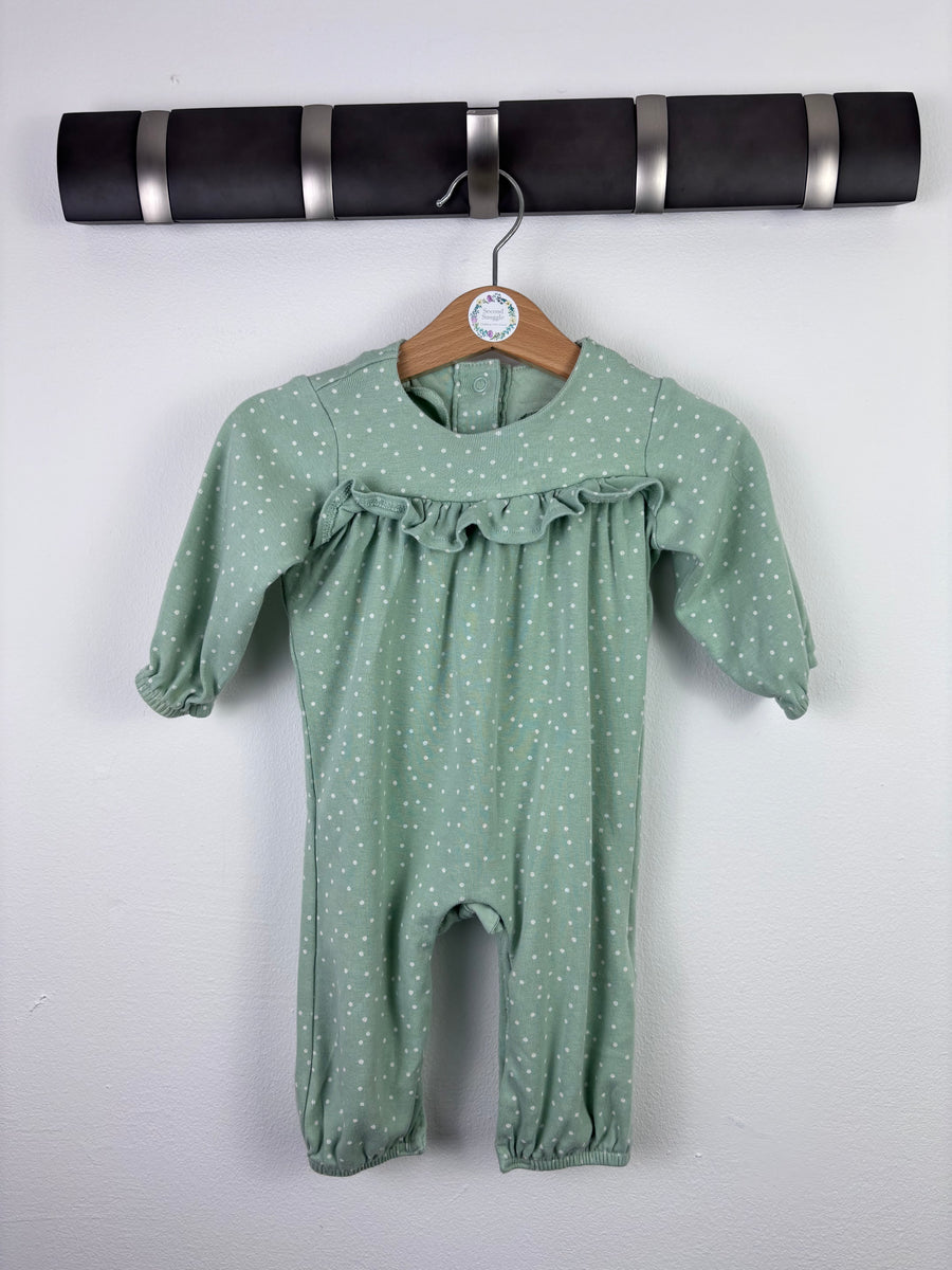 M&S Sage Green Polka Dot Frill Romper 3–6 Months-Rompers-Second Snuggle Preloved