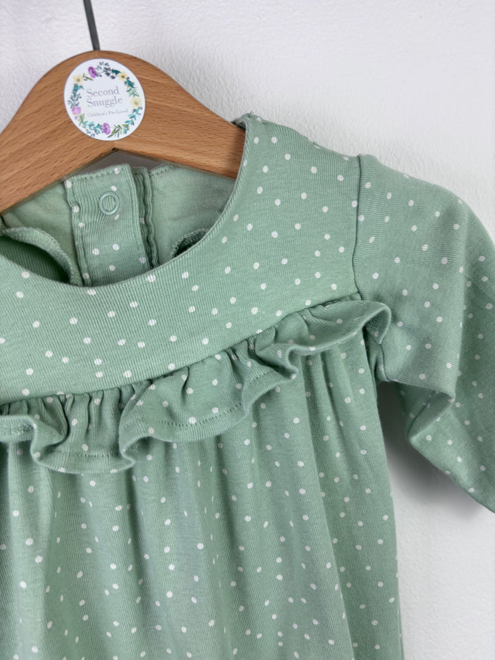 M&S Sage Green Polka Dot Frill Romper 3–6 Months-Rompers-Second Snuggle Preloved