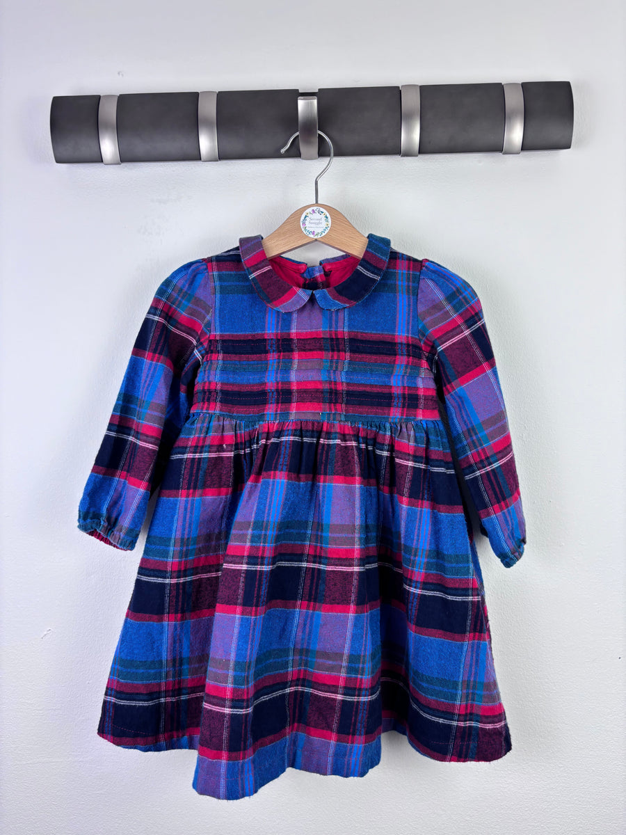 M&S Blue and Pink Tartan Long Sleeve Dress 12–18 Months-Dresses-Second Snuggle Preloved