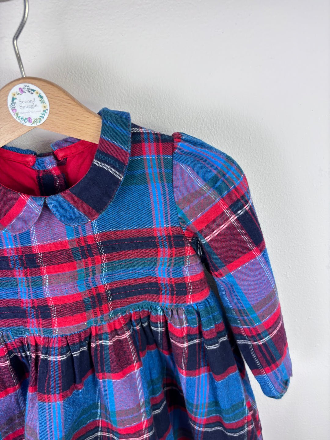 M&S Blue and Pink Tartan Long Sleeve Dress 12–18 Months-Dresses-Second Snuggle Preloved