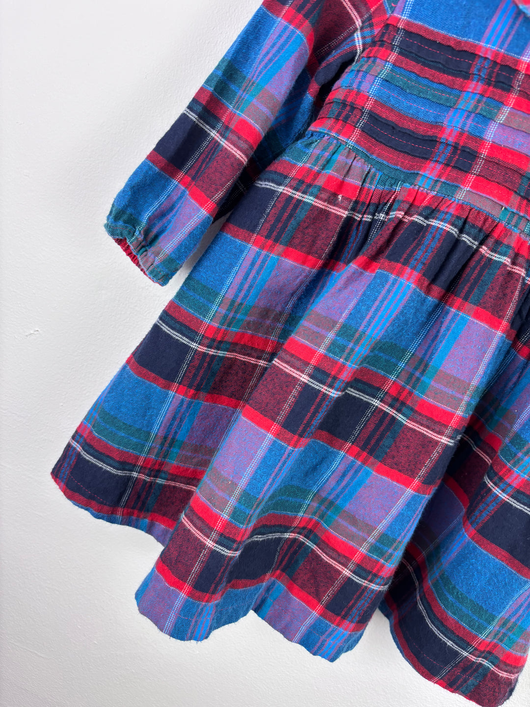 M&S Blue and Pink Tartan Long Sleeve Dress 12–18 Months-Dresses-Second Snuggle Preloved