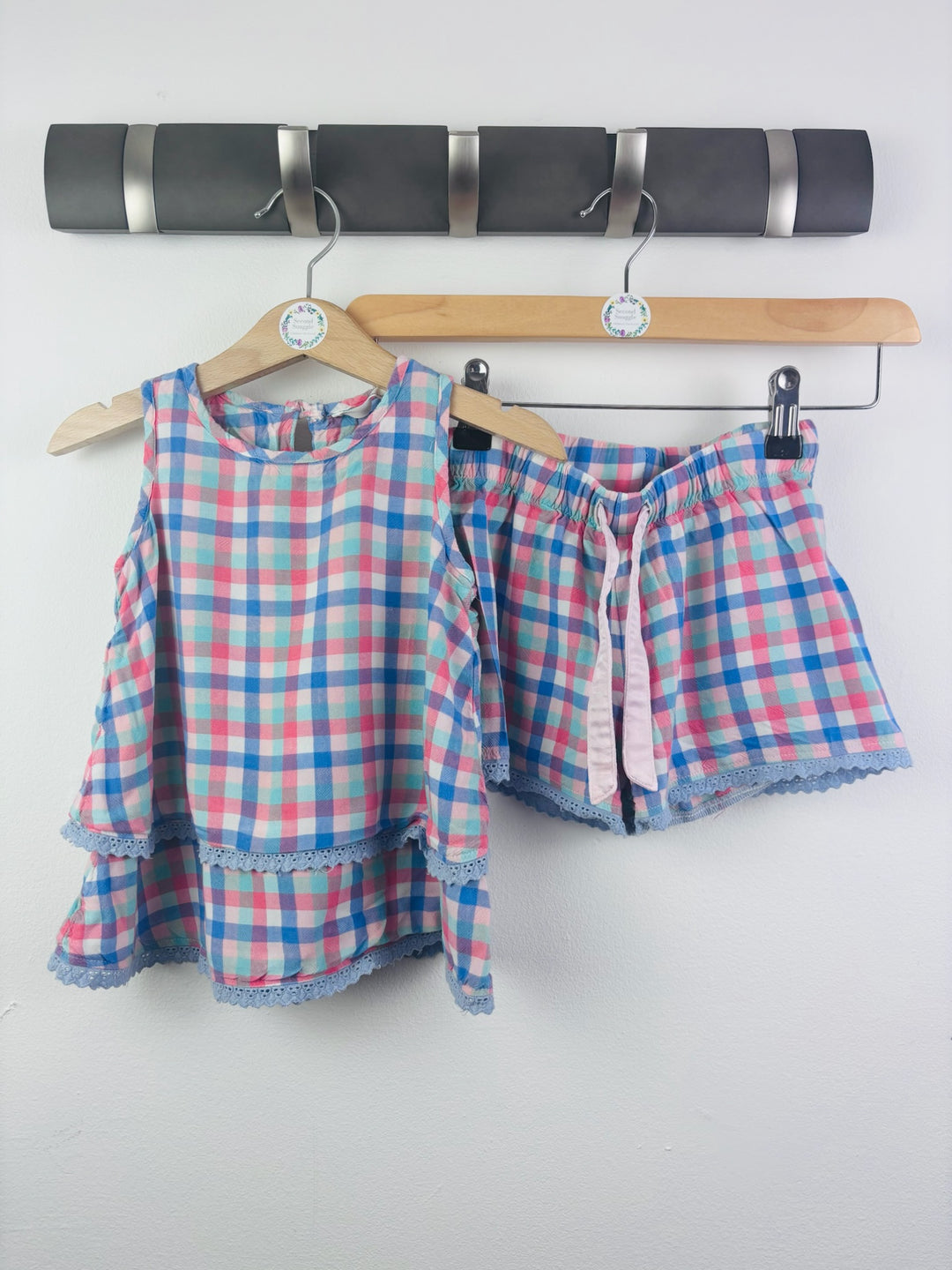 M&S Pastel Check Top and Shorts Set 4-5 Years-Sets-Second Snuggle Preloved
