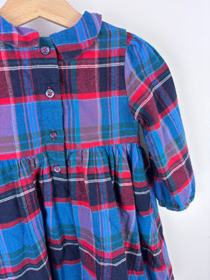 M&S Blue and Pink Tartan Long Sleeve Dress 12–18 Months-Dresses-Second Snuggle Preloved