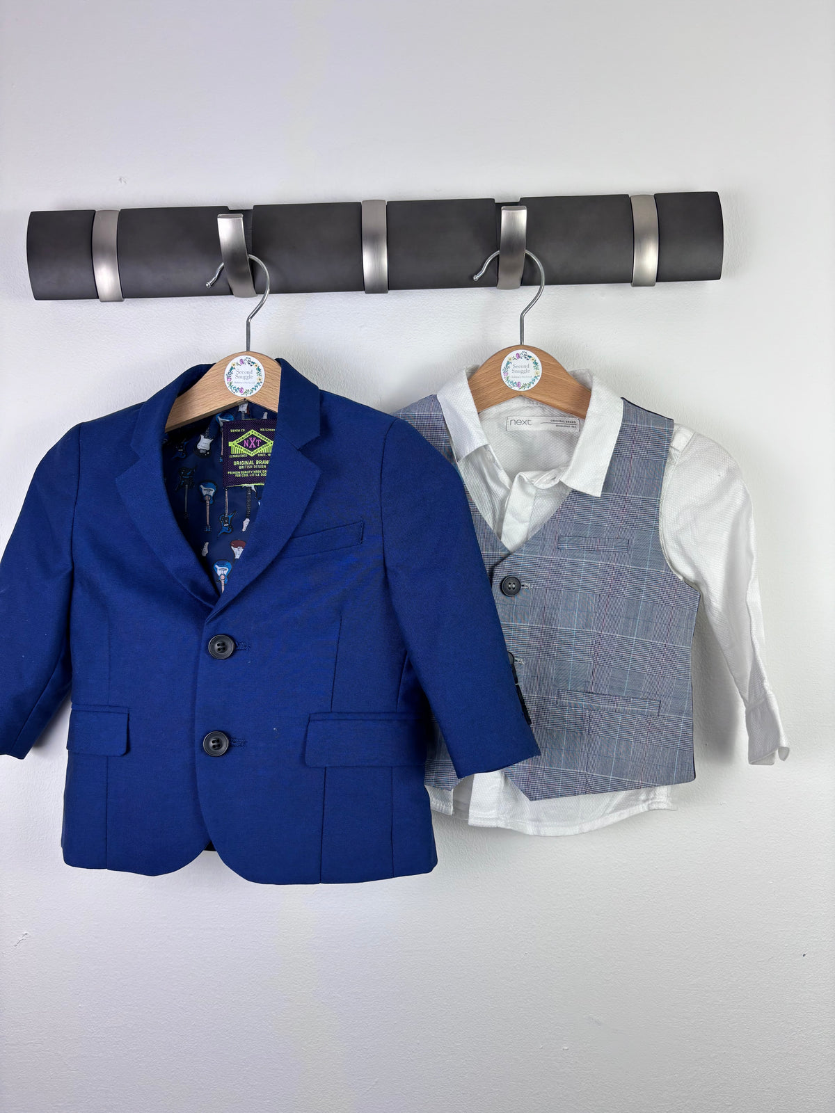 Next Grey Waistcoat, Blue Jacket and Shirt Set 6–9 Months-Suits-Second Snuggle Preloved