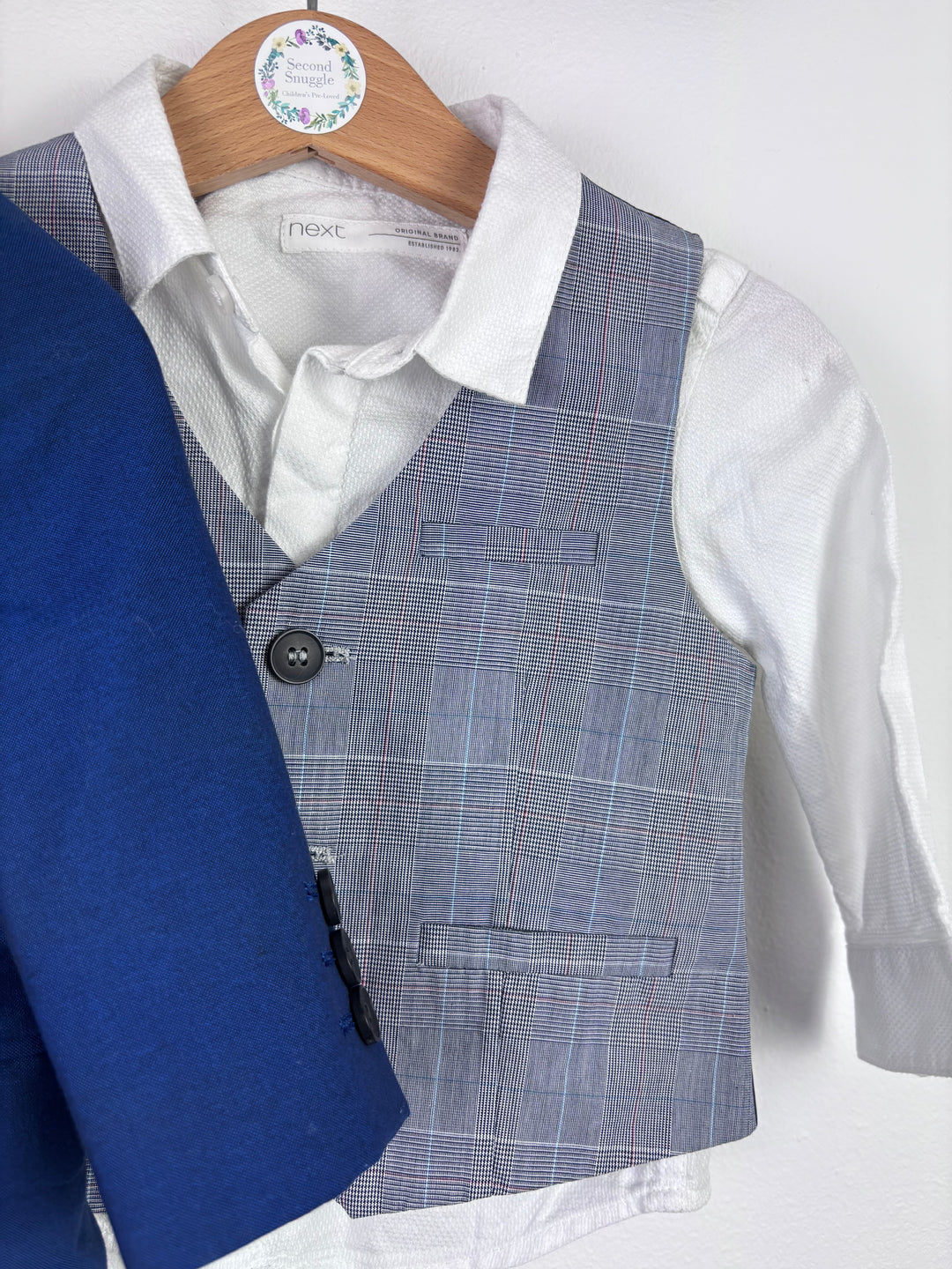 Next Grey Waistcoat, Blue Jacket and Shirt Set 6–9 Months-Suits-Second Snuggle Preloved