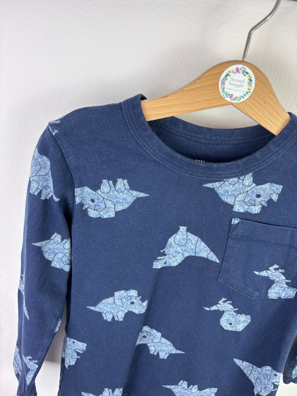 Gap Navy Dinosaur Print Long Sleeve Top 4 Years-Tops-Second Snuggle Preloved