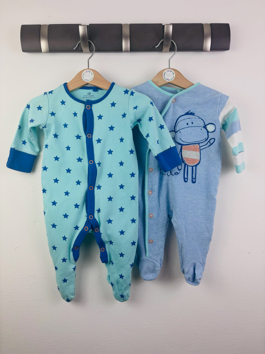 Next 2 Pack Blue Baby Sleepsuits Up To 3 Months-Sleepsuits-Second Snuggle Preloved