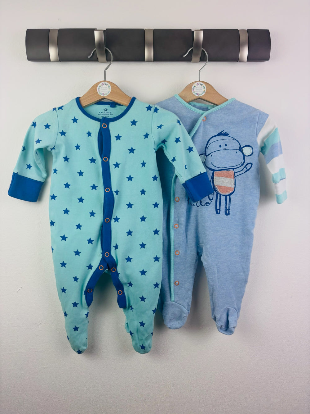 Next 2 Pack Blue Baby Sleepsuits Up To 3 Months-Sleepsuits-Second Snuggle Preloved