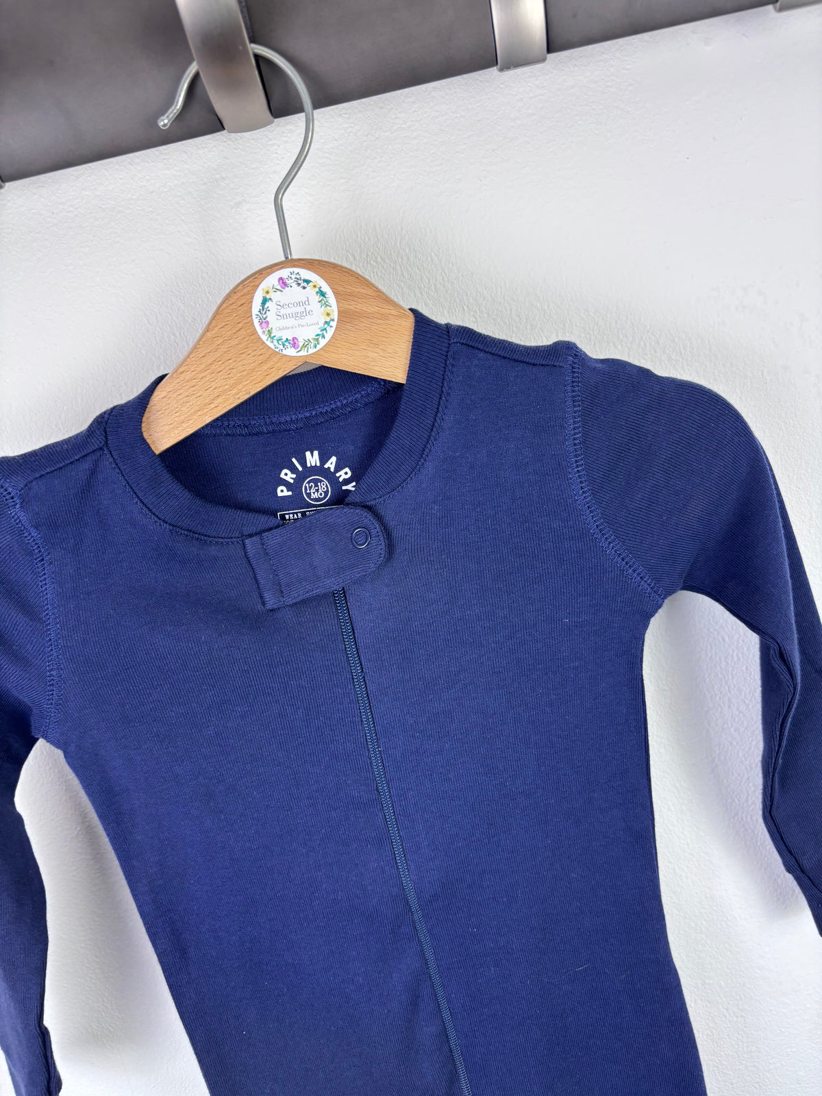 Primary Navy Long Sleeve Zip Sleepsuit 9-12 Months-Sleepsuits-Second Snuggle Preloved