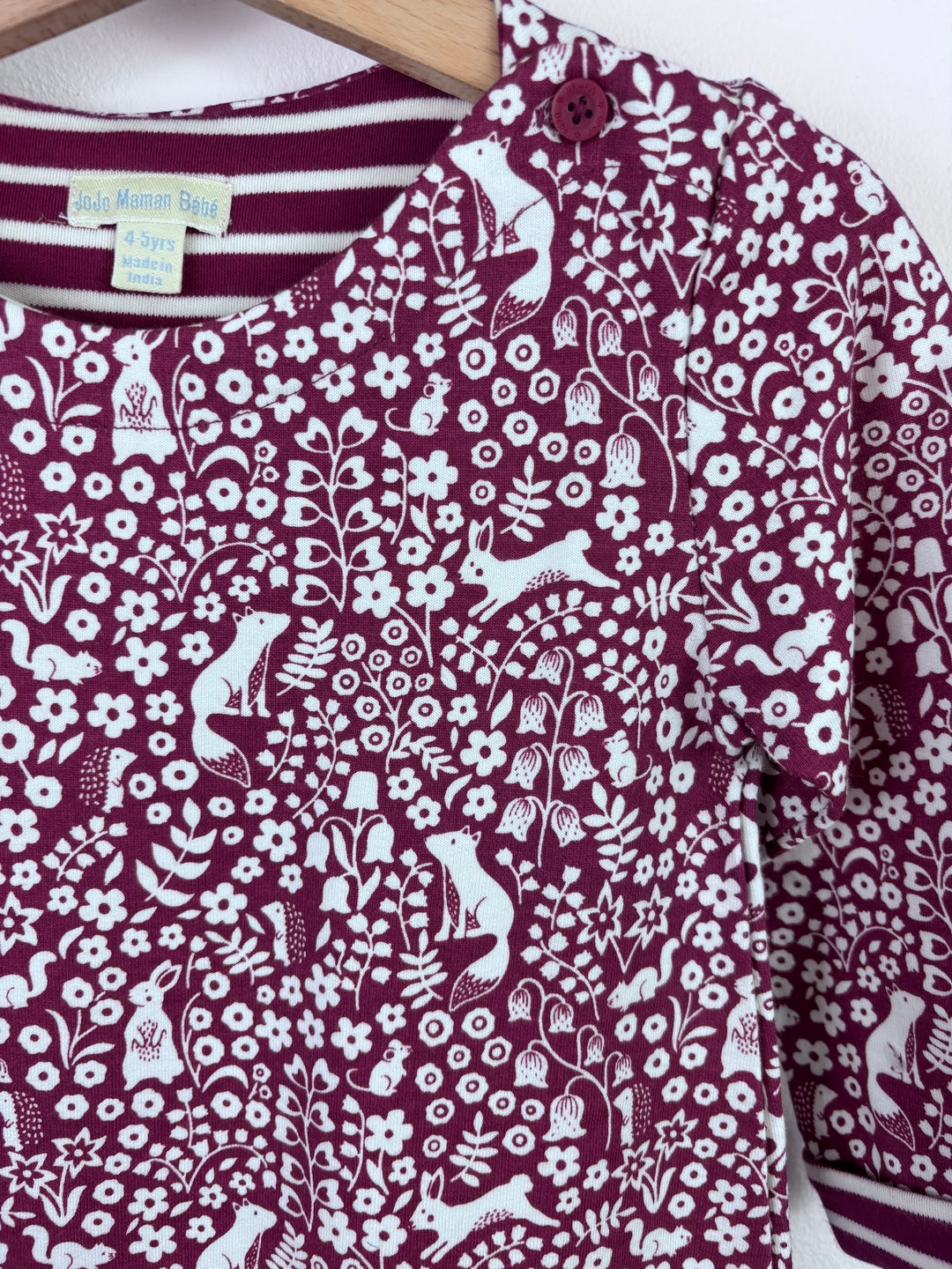 JoJo Maman Bébé Burgundy Woodland Print Dress 4–5 Years-Dresses-Second Snuggle Preloved