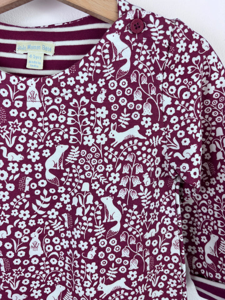 JoJo Maman Bébé Burgundy Woodland Print Dress 4–5 Years-Dresses-Second Snuggle Preloved