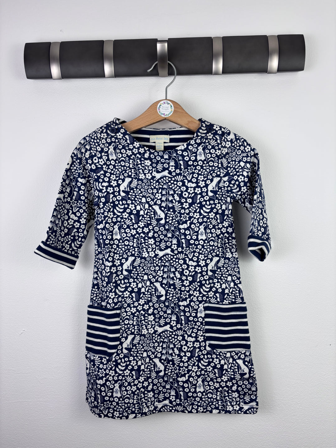 JoJo Maman Bébé Navy Woodland Print Dress 5-6 Years-Dresses-Second Snuggle Preloved
