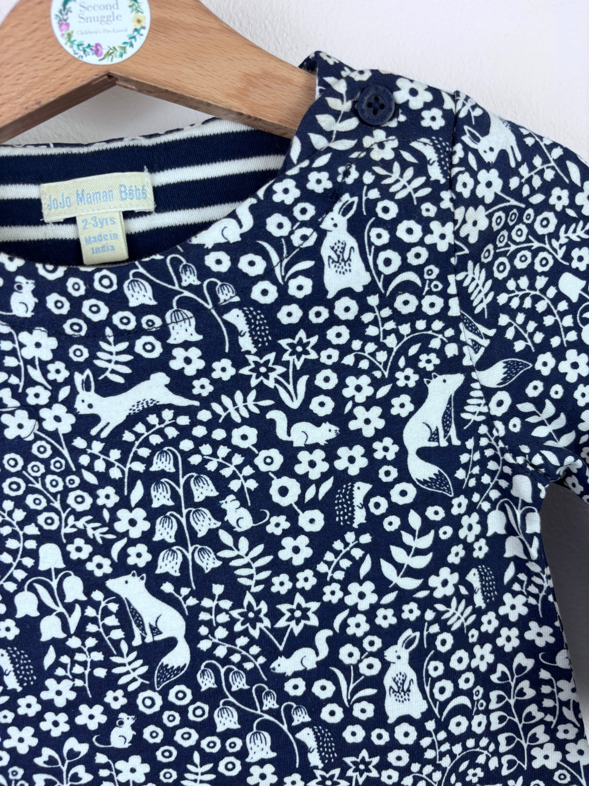 JoJo Maman Bébé Navy Woodland Print Dress 2–3 Years-Dresses-Second Snuggle Preloved