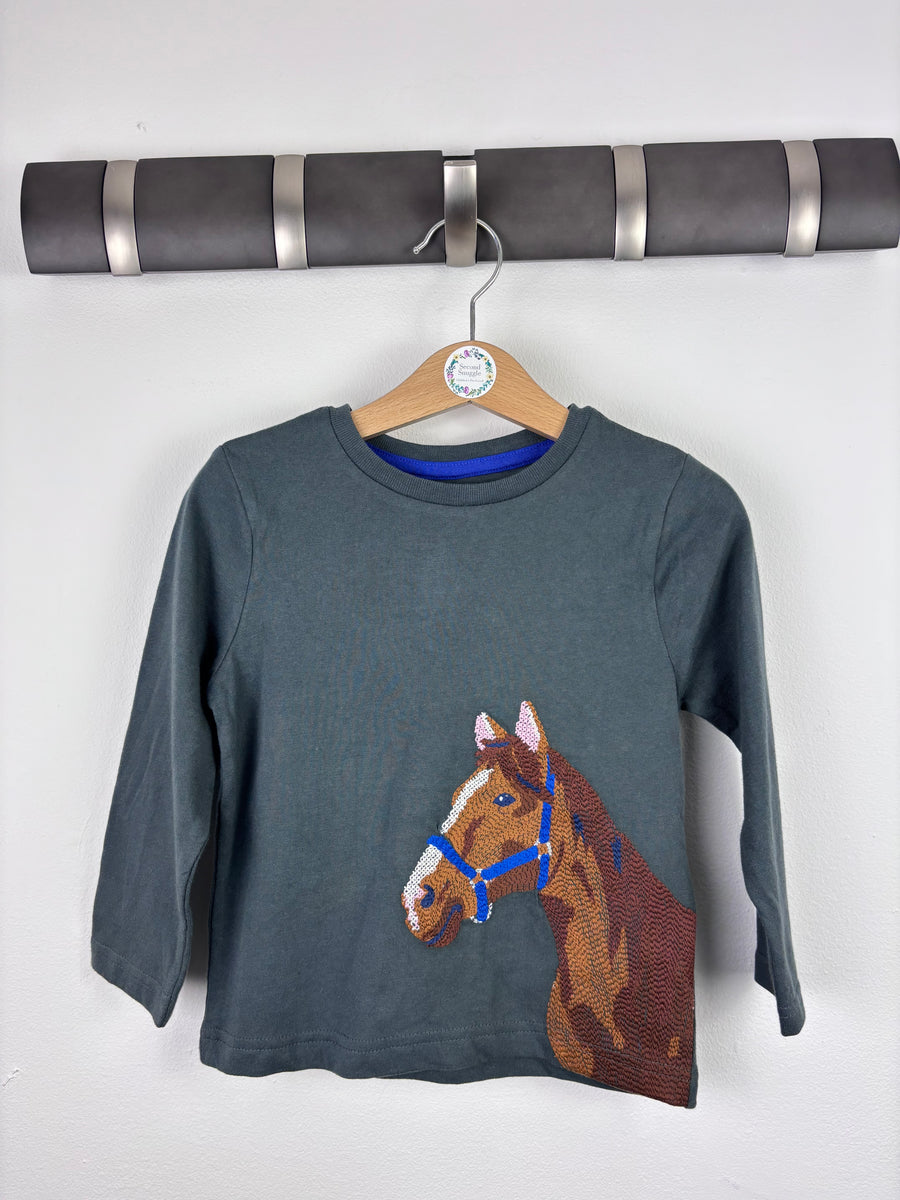 Mini Boden Khaki Horse Appliqué Long Sleeve Top 18–24 Months-Tops-Second Snuggle Preloved