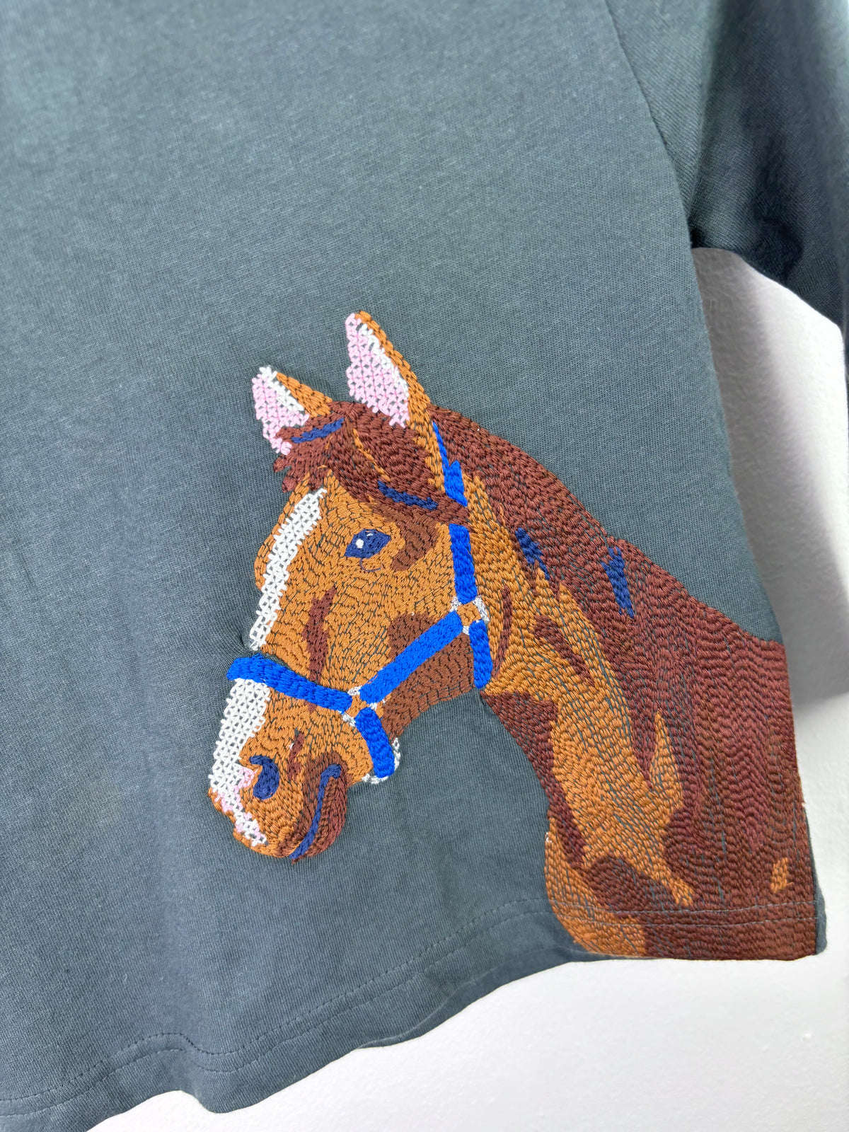 Mini Boden Khaki Horse Appliqué Long Sleeve Top 18–24 Months-Tops-Second Snuggle Preloved