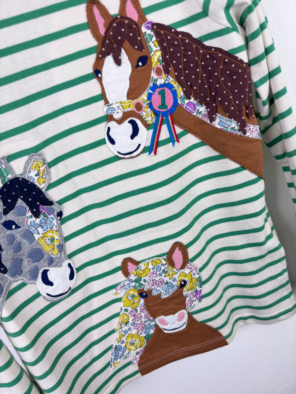 Boden Green Stripe Horse Appliqué Long Sleeve Top 7–8 Years-Tops-Second Snuggle Preloved