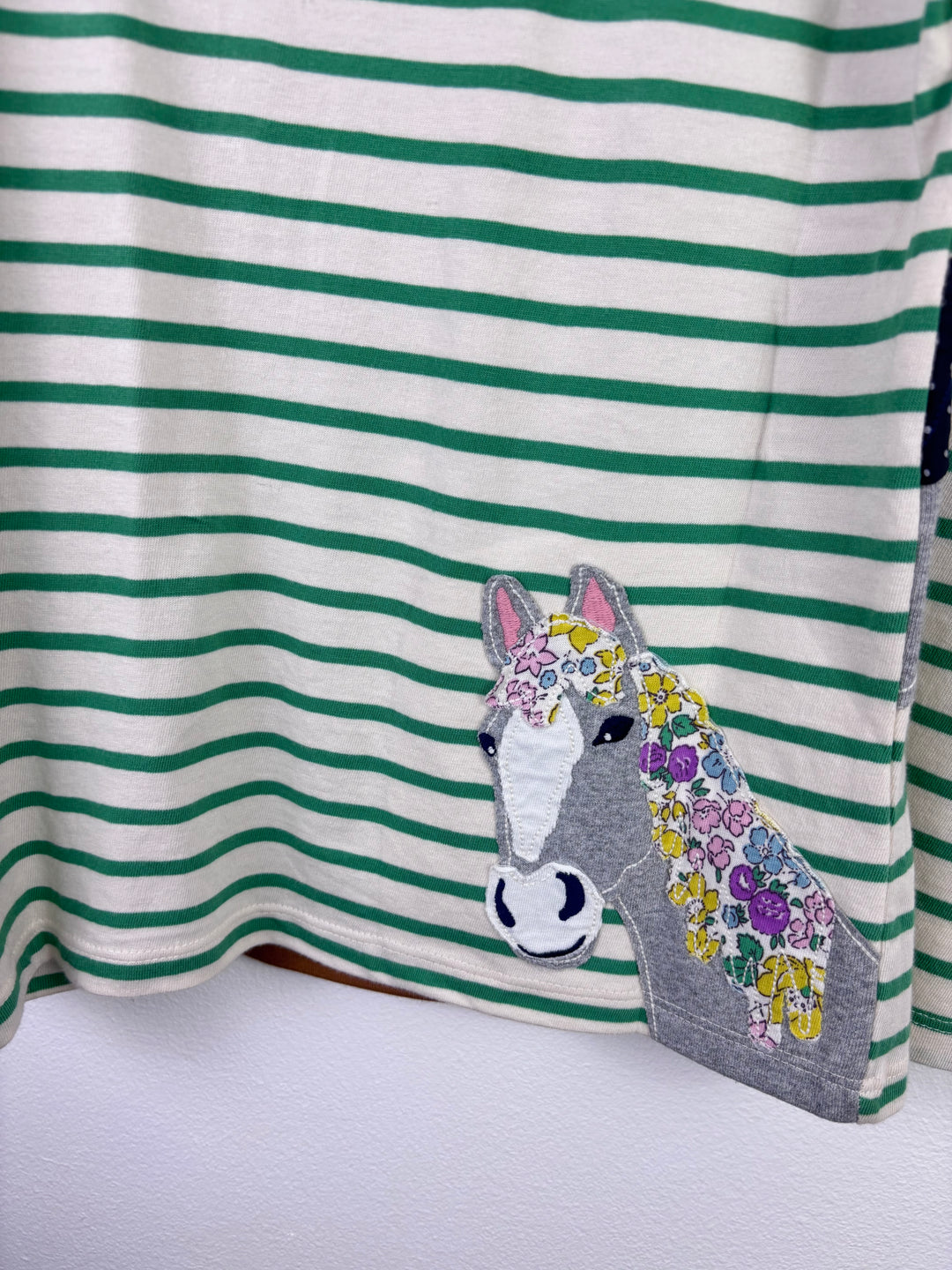 Boden Green Stripe Horse Appliqué Long Sleeve Top 7–8 Years-Tops-Second Snuggle Preloved