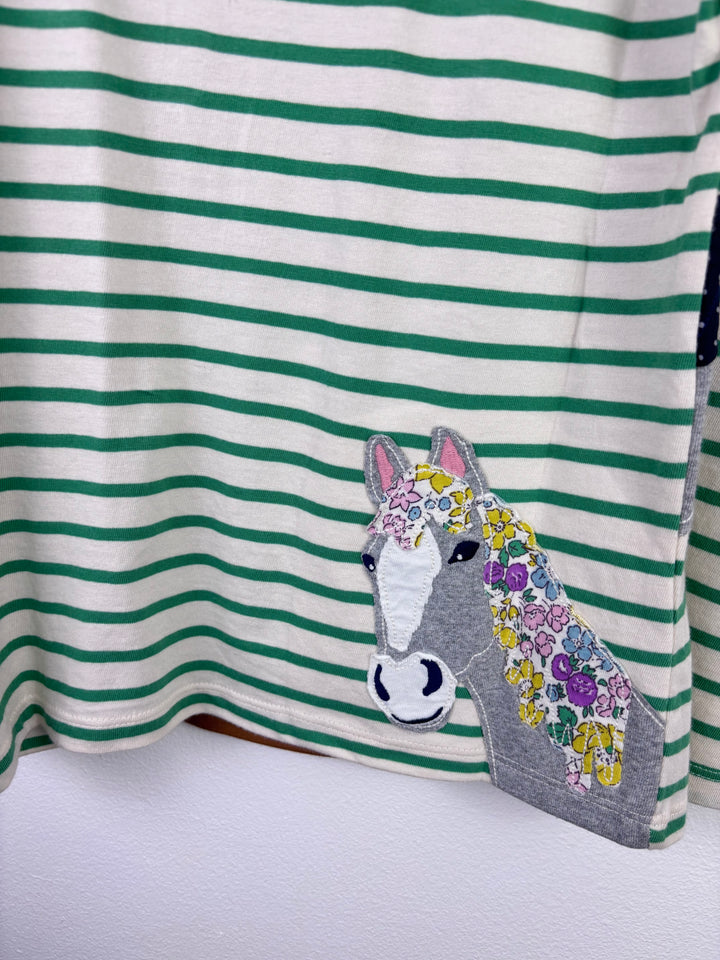 Boden Green Stripe Horse Appliqué Long Sleeve Top 7–8 Years-Tops-Second Snuggle Preloved