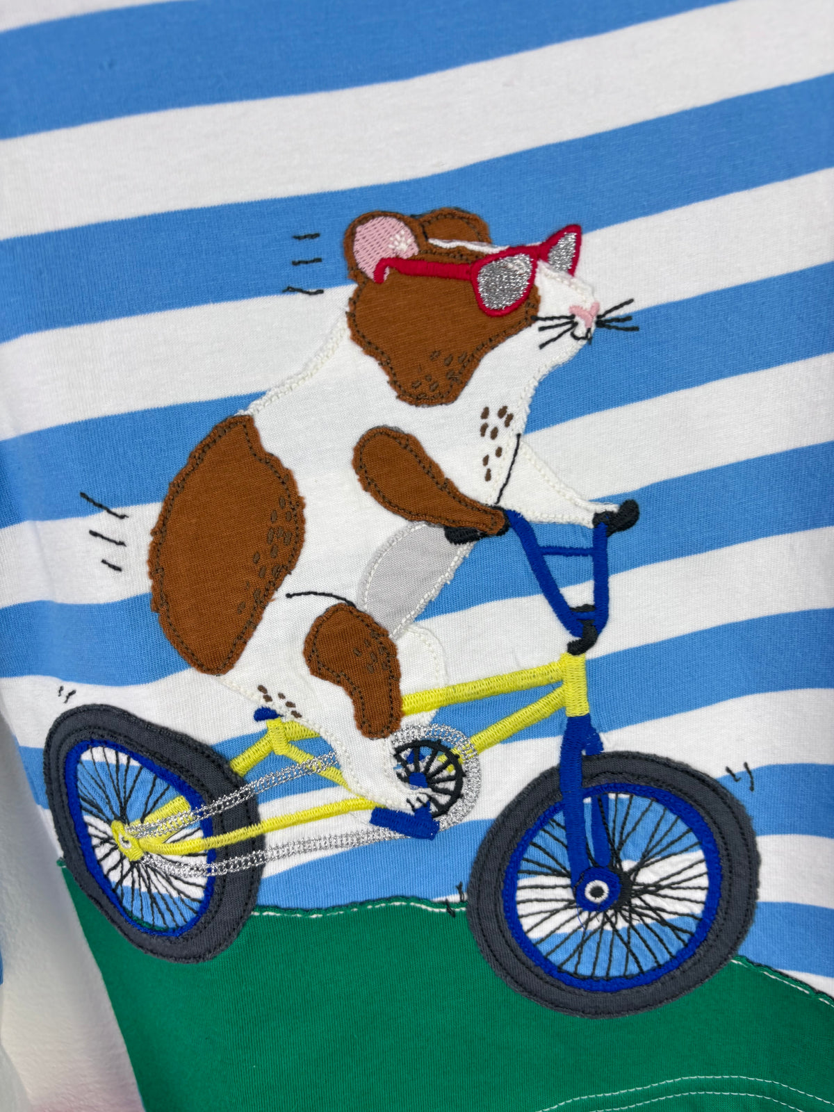 Boden Blue Stripe Guinea Pig Appliqué Long Sleeve Top 3–4 Years-Tops-Second Snuggle Preloved
