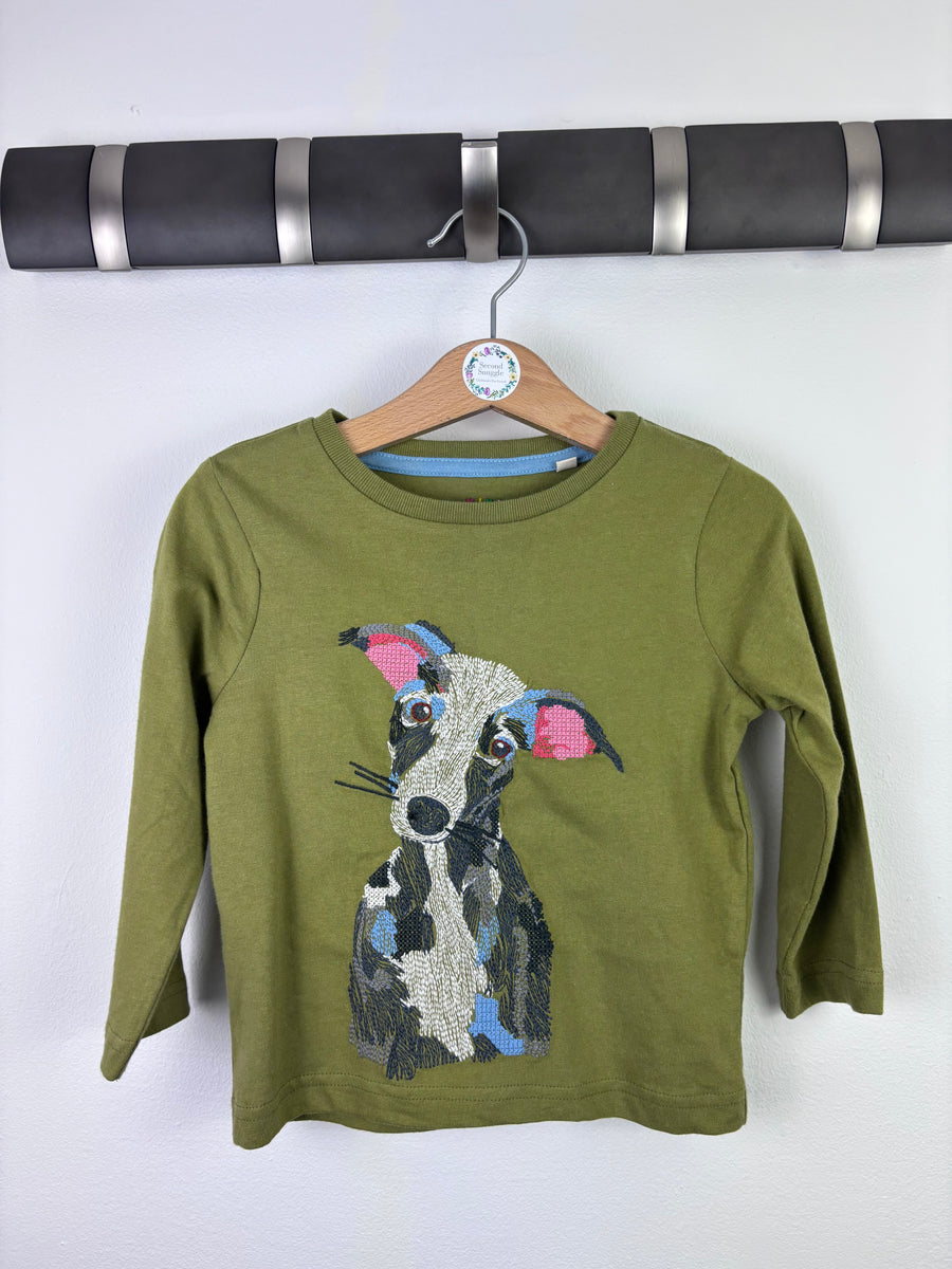 Boden Green Embroidered Dog Long Sleeve Top 8–9 Years-Tops-Second Snuggle Preloved