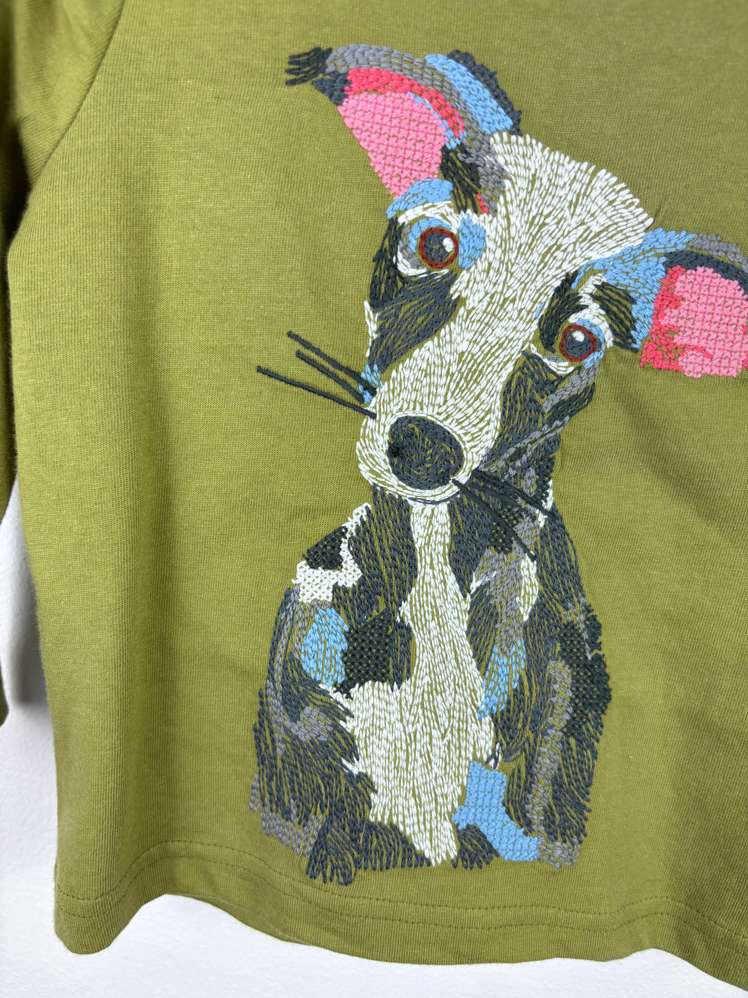 Boden Green Embroidered Dog Long Sleeve Top 8–9 Years-Tops-Second Snuggle Preloved