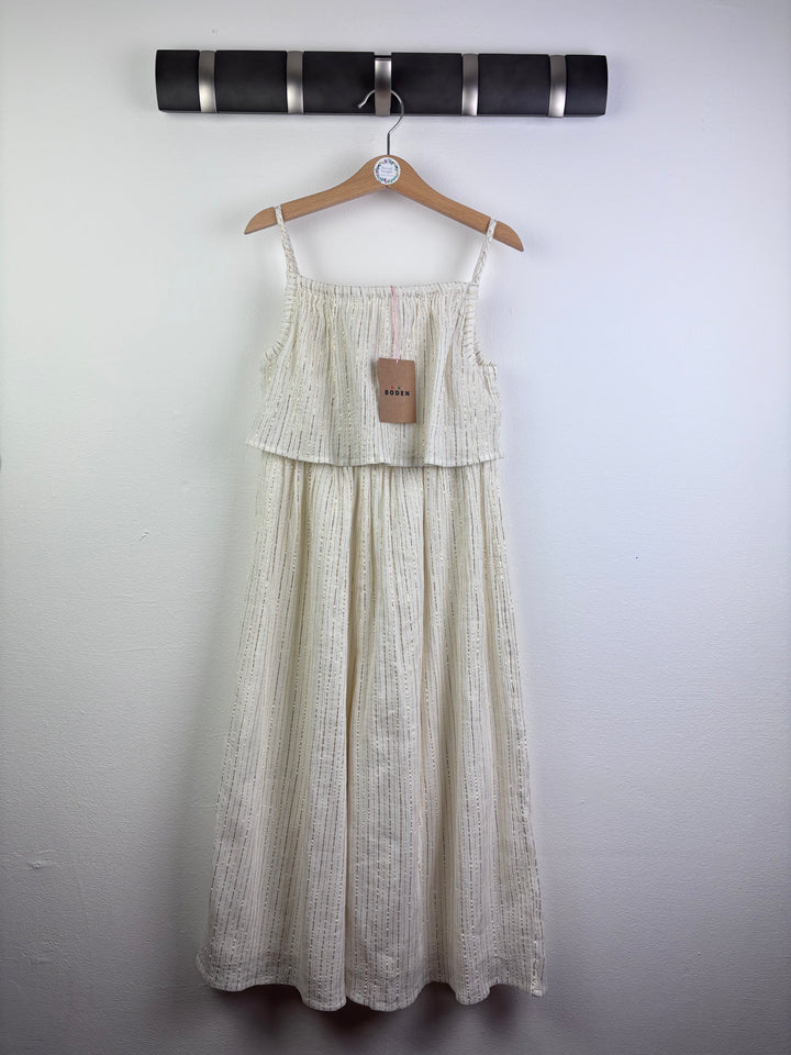 Mini Boden Ivory and Gold Textured Stripe Sleeveless Jumpsuit 7–8 Years-Play Suits-Second Snuggle Preloved
