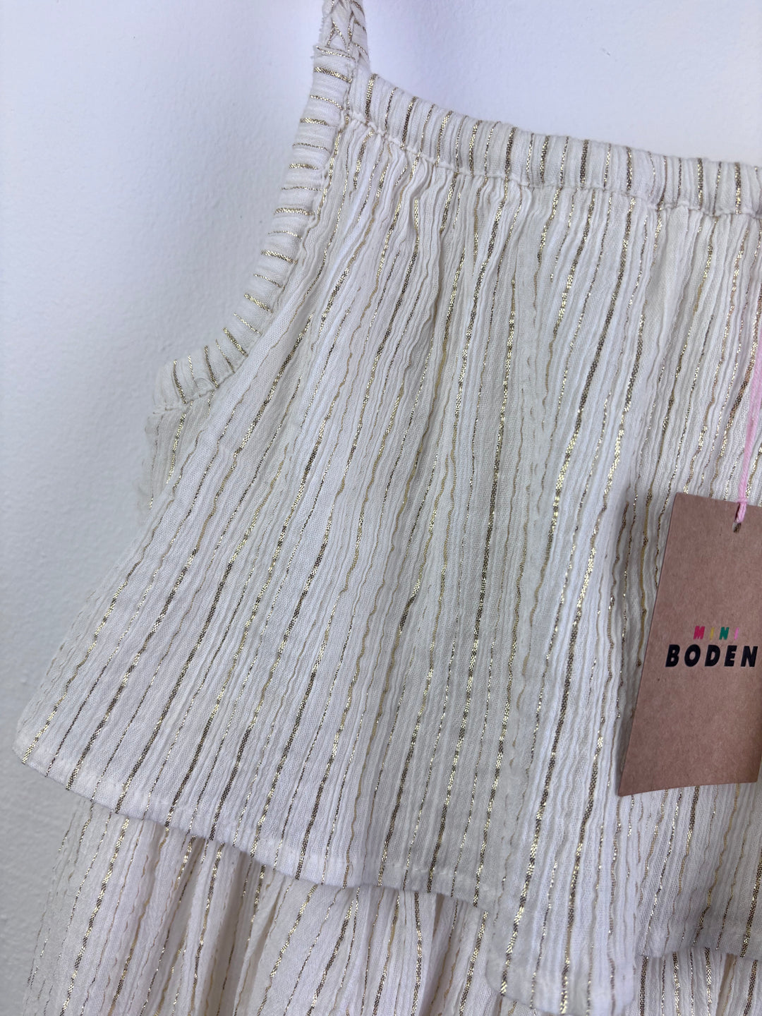 Mini Boden Ivory and Gold Textured Stripe Sleeveless Jumpsuit 7–8 Years-Play Suits-Second Snuggle Preloved