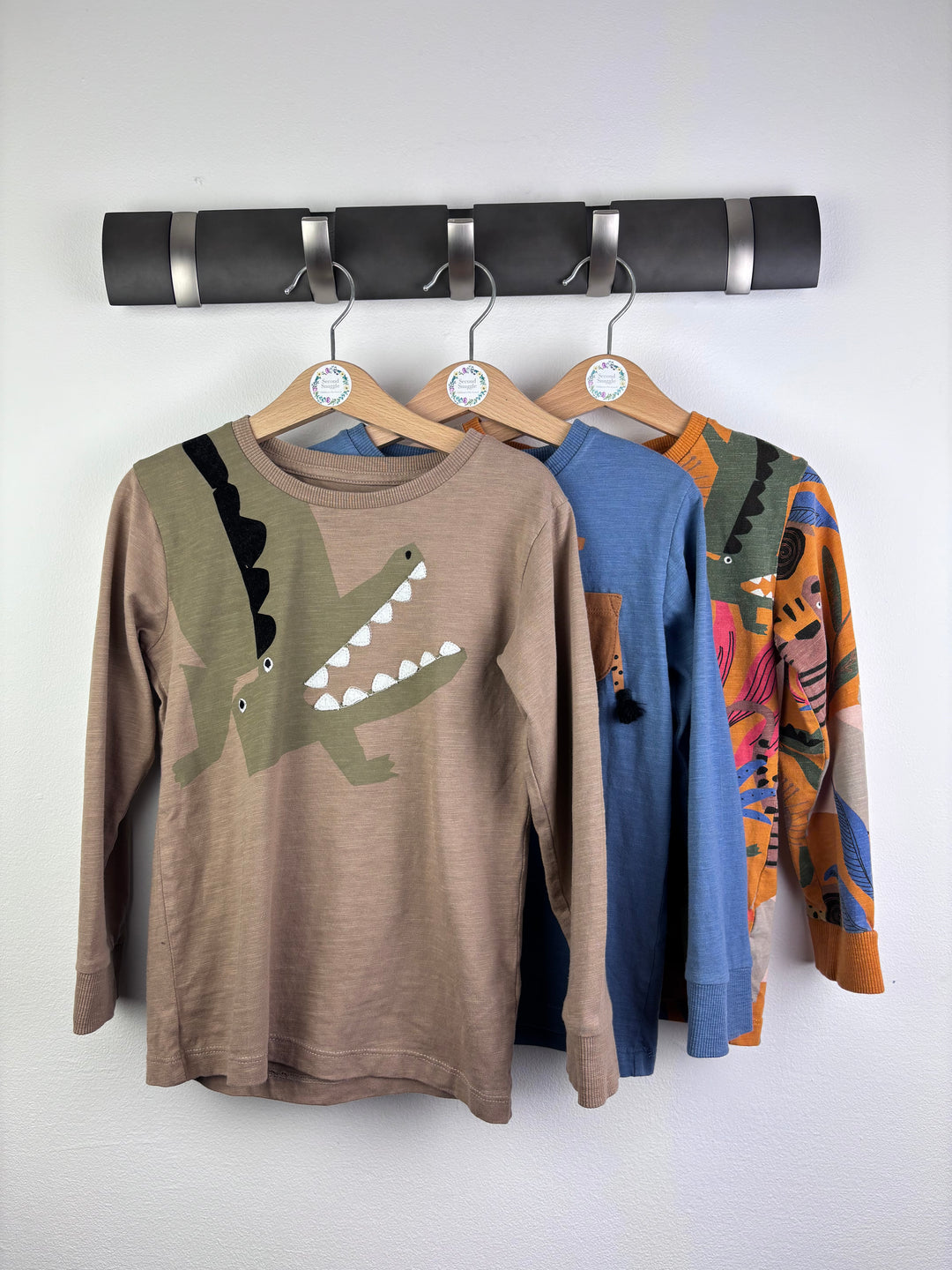 Next Dinosaur Long Sleeve Tops Brown Crocodile Print 3 Pack 5-6 Years-Tops-Second Snuggle Preloved