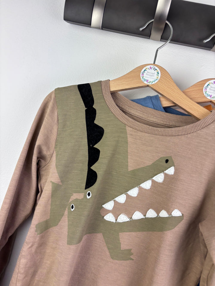 Next Dinosaur Long Sleeve Tops Brown Crocodile Print 3 Pack 5-6 Years-Tops-Second Snuggle Preloved