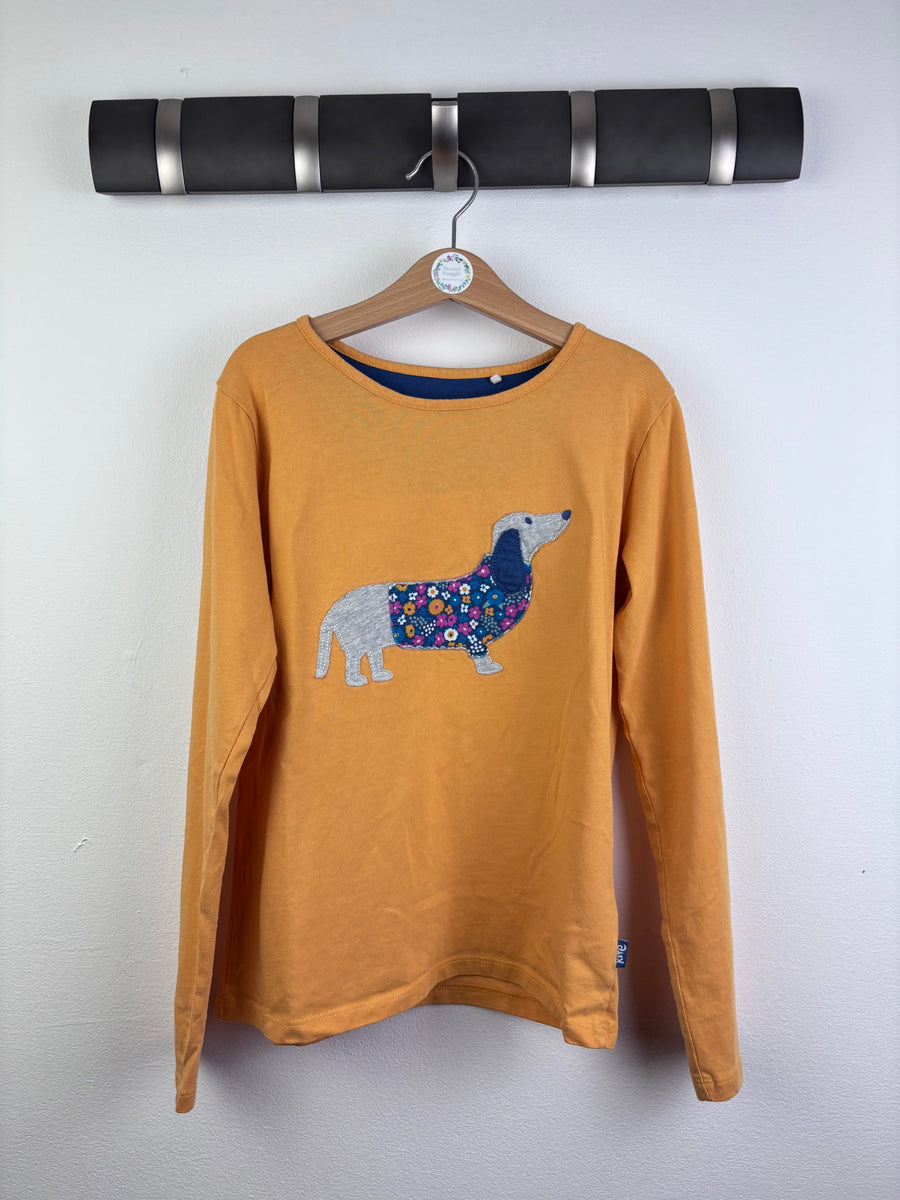 Kite Dachshund Appliqué Long Sleeve Top Mustard 10-11 Years-Tops-Second Snuggle Preloved