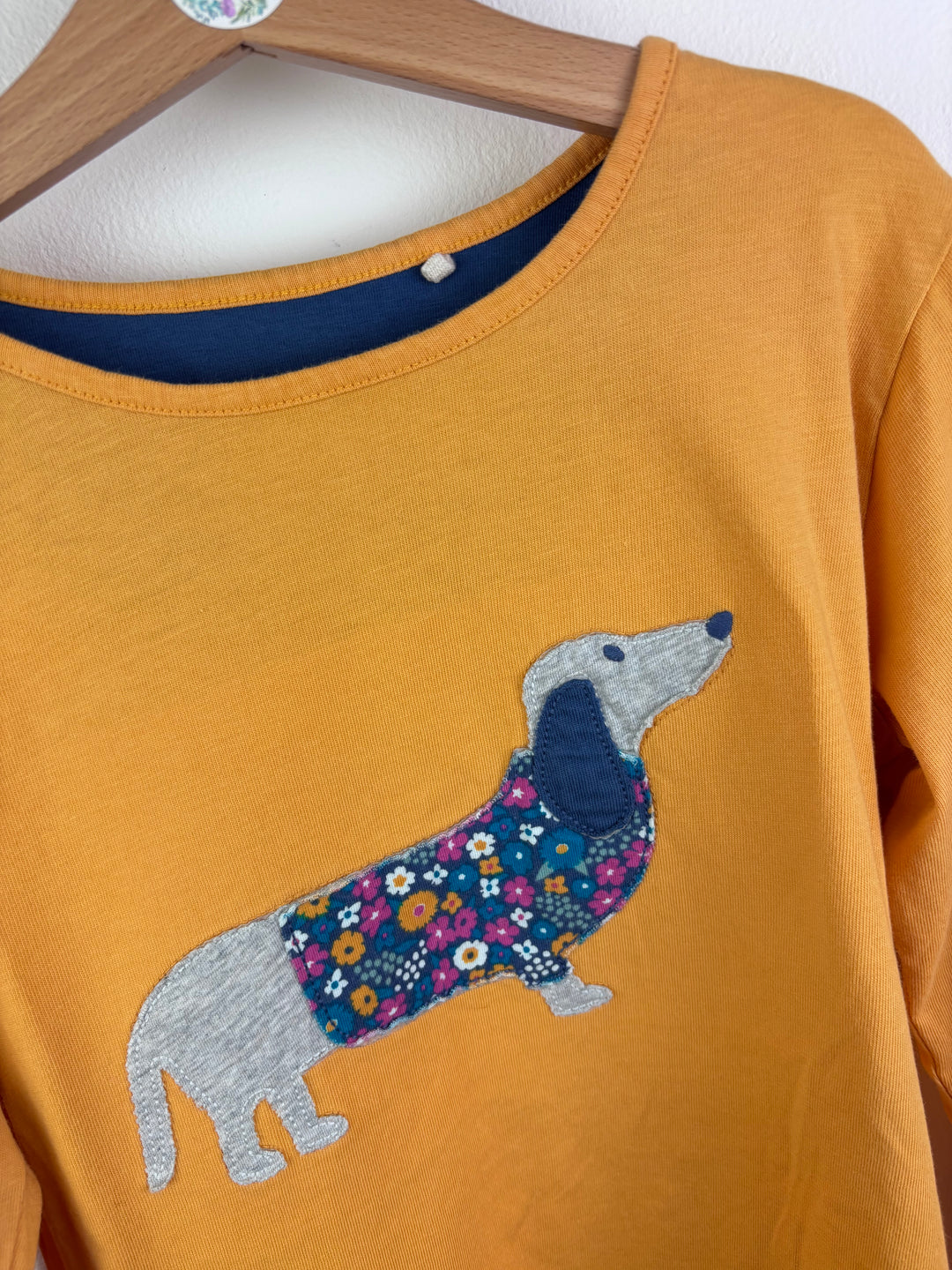 Kite Dachshund Appliqué Long Sleeve Top Mustard 10-11 Years-Tops-Second Snuggle Preloved