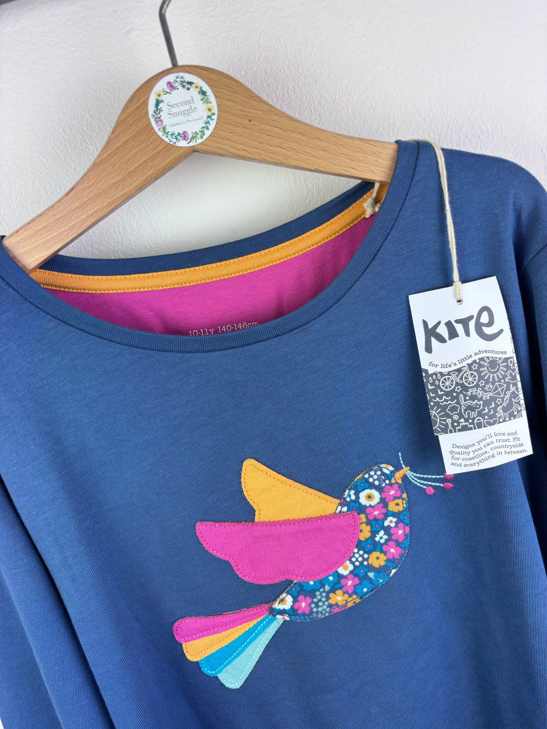 Kite Bird Appliqué Long Sleeve Top Blue 10-11 Years-Tops-Second Snuggle Preloved