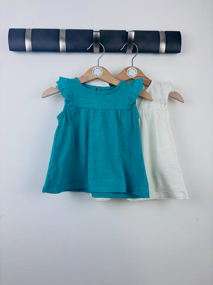 M&S Teal and White Tunic Tops 12-18 Months