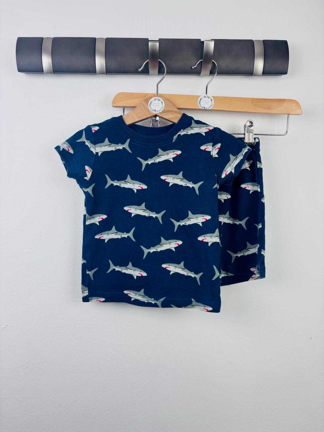 Next Blue Shark Short Pyjama Set 12-18 Months-Night Wear-Second Snuggle Preloved